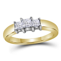 Load image into Gallery viewer, 14kt Yellow Gold Womens Diamond 3-stone Engagement Bridal Ring 1/2 Cttw
