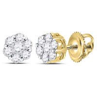 Load image into Gallery viewer, 14kt Yellow Gold Womens Round Diamond Flower Cluster Earrings 3/4 Cttw

