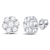 Load image into Gallery viewer, 14kt White Gold Womens Round Diamond Flower Cluster Earrings 2-1/2 Cttw

