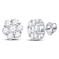 Load image into Gallery viewer, 14kt White Gold Womens Round Diamond Flower Cluster Earrings 2-1/2 Cttw
