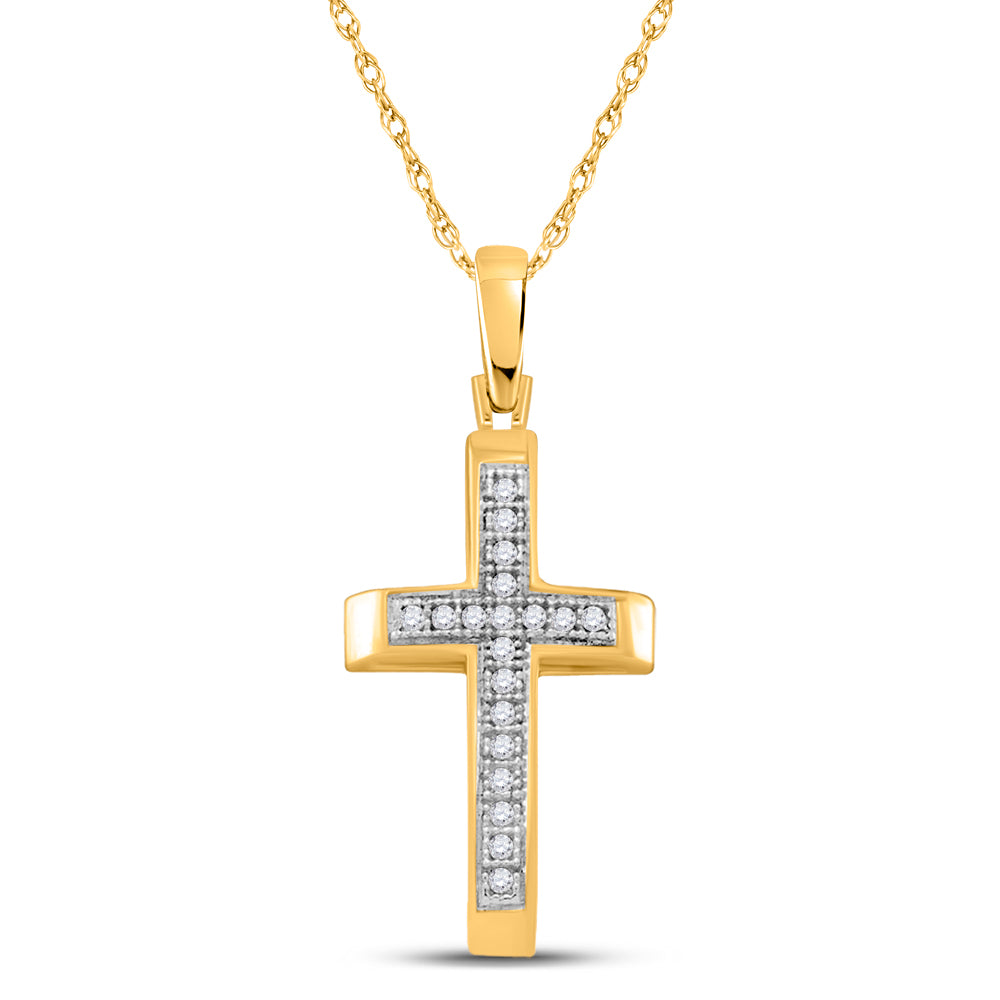 10kt Yellow Gold Womens Round Diamond Cross Faith Pendant 1/20 Cttw