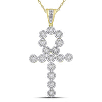 Load image into Gallery viewer, 14kt Yellow Gold Mens Round Diamond Ankh Cross Charm Pendant 2-3/4 Cttw
