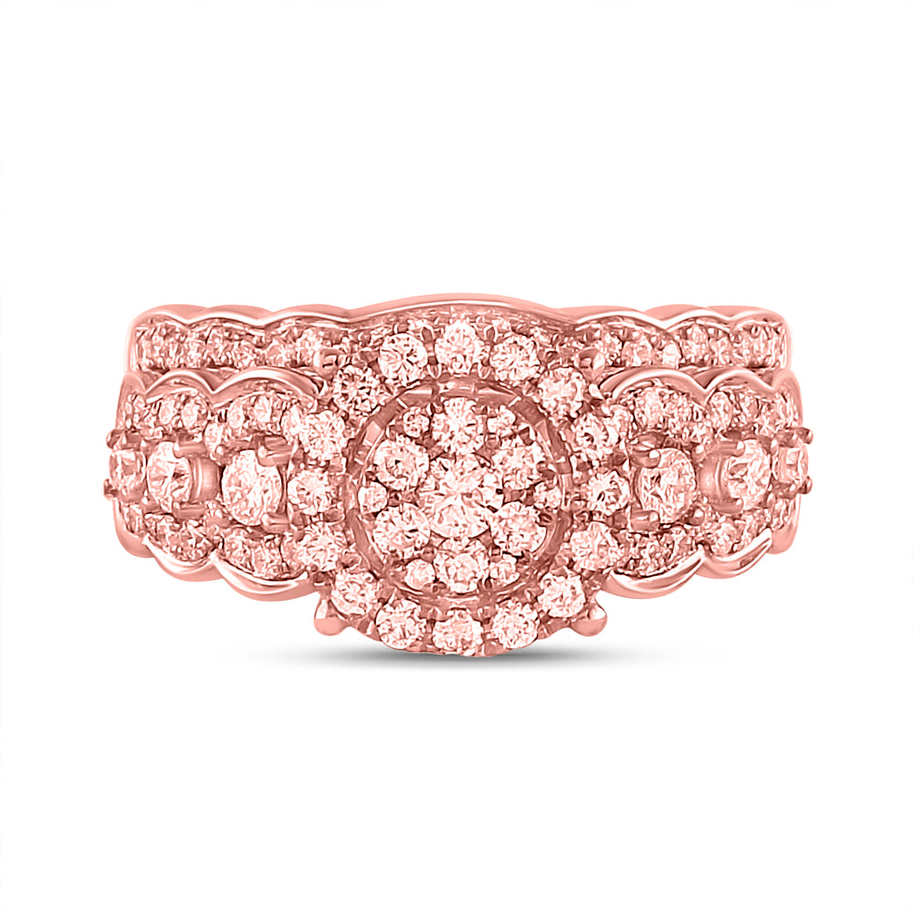 14kt Rose Gold Womens Round Diamond Bridal Wedding Engagement Ring Band Set 1.00 Cttw