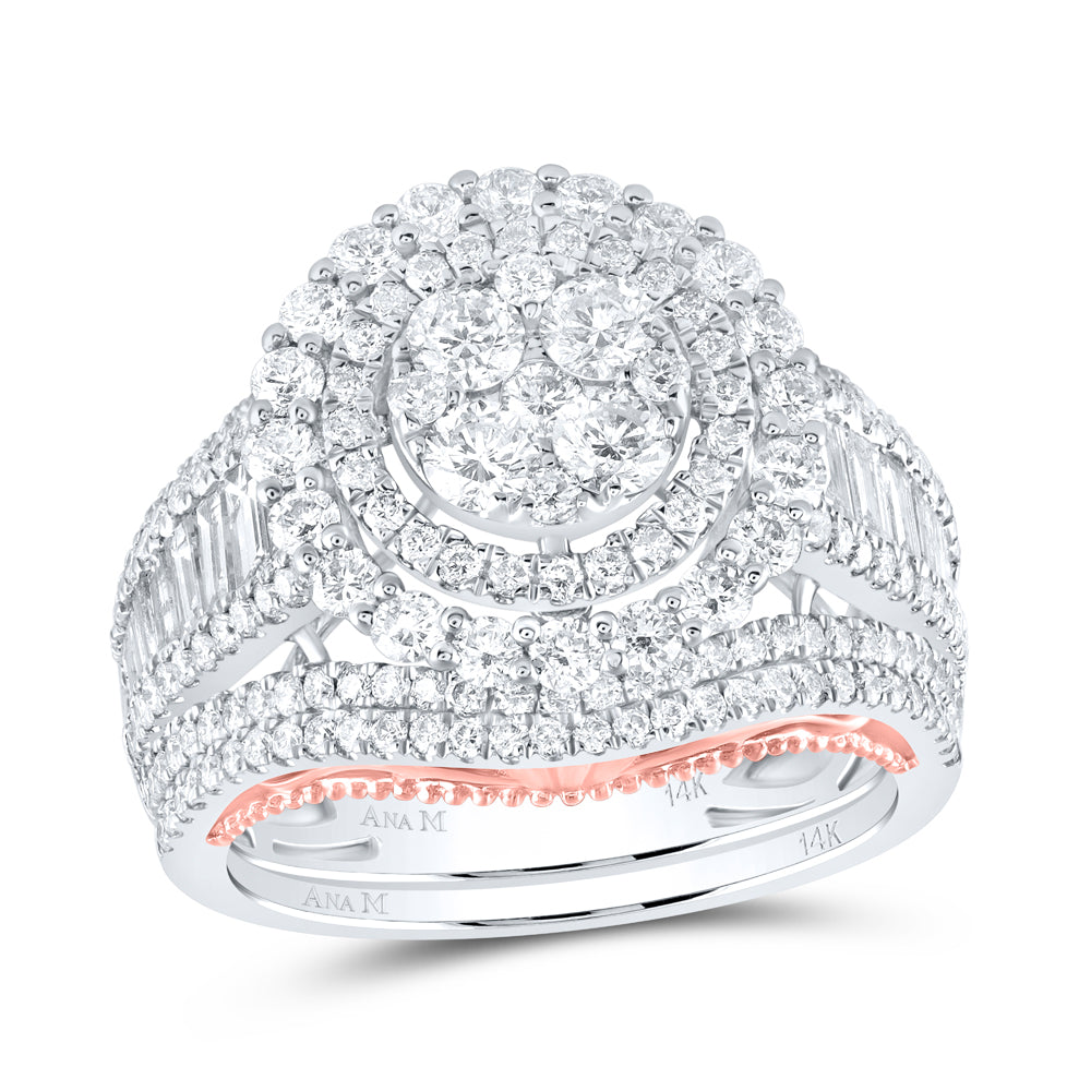 14kt Two-tone Gold Womens Round Diamond Bridal Wedding Engagement Ring Band Set 2-1/2 Cttw