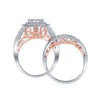 Load image into Gallery viewer, 14kt Two-tone White Gold Womens Round Diamond Cluster Bridal Wedding Engagement Ring Band Set 2-5/8 Cttw
