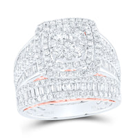 Load image into Gallery viewer, 14kt Two-tone White Gold Womens Round Diamond Cluster Bridal Wedding Engagement Ring Band Set 2-5/8 Cttw
