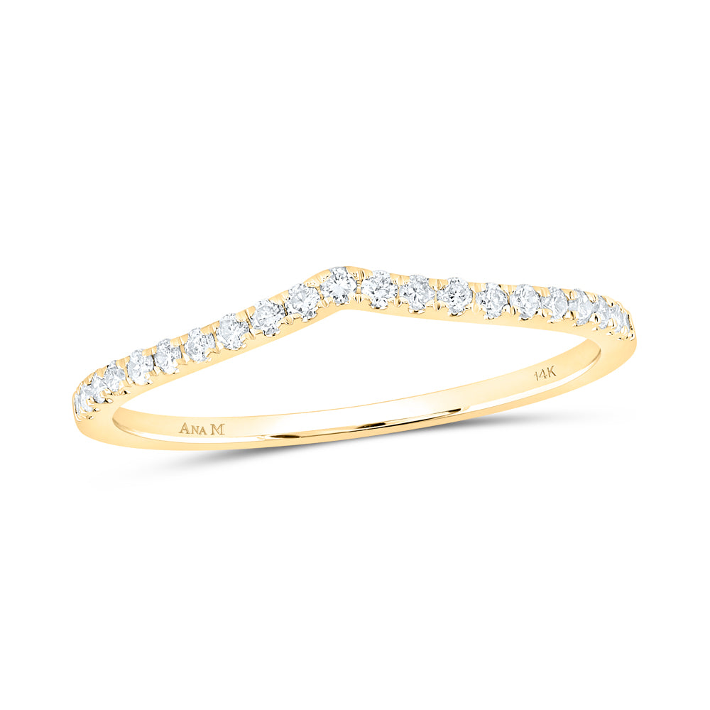 14kt Yellow Gold Womens Round Diamond Chevron Stackable Band Ring 1/6 Cttw