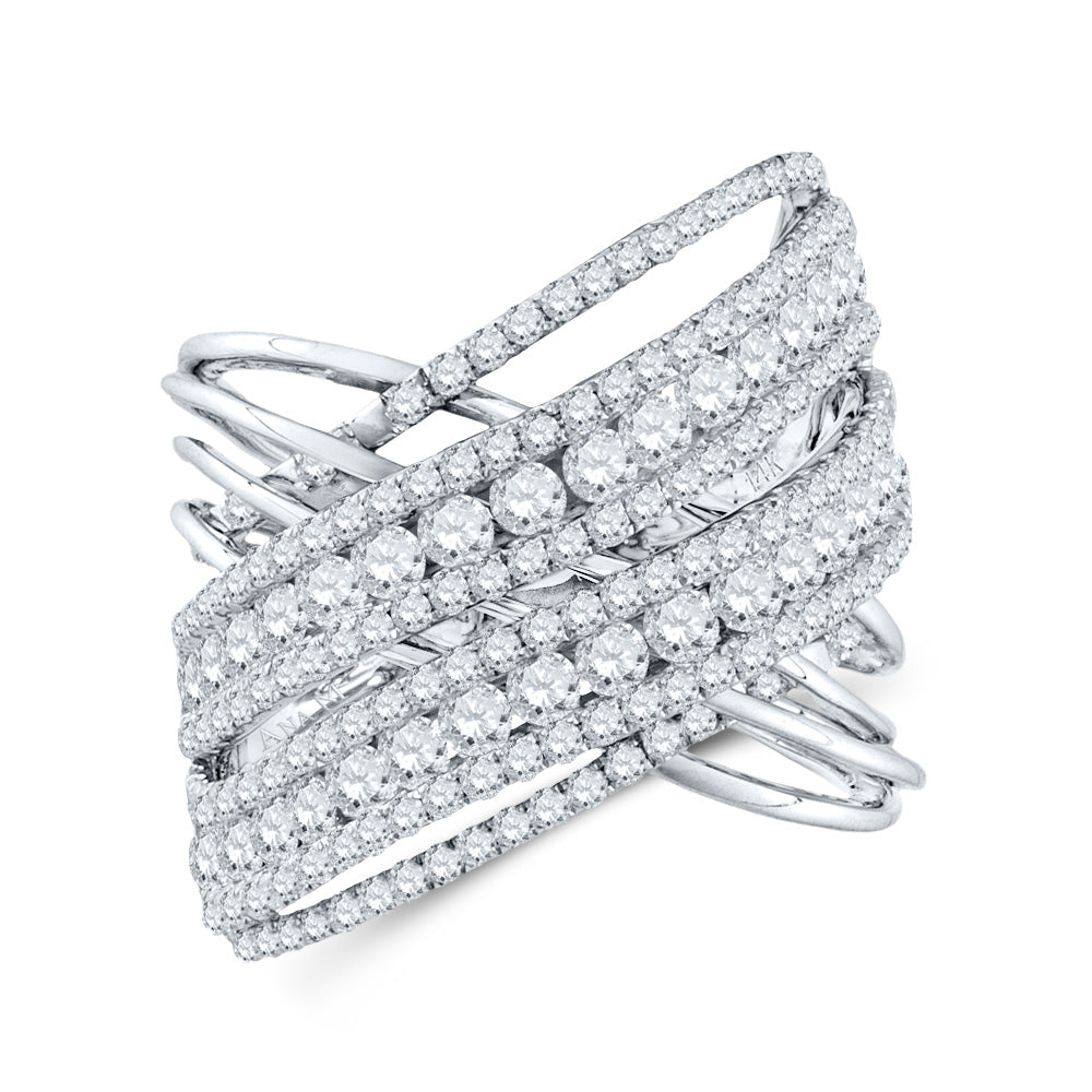 14kt White Gold Womens Round Diamond Crossover Open Strand Cocktail Ring 2-1/2 Cttw