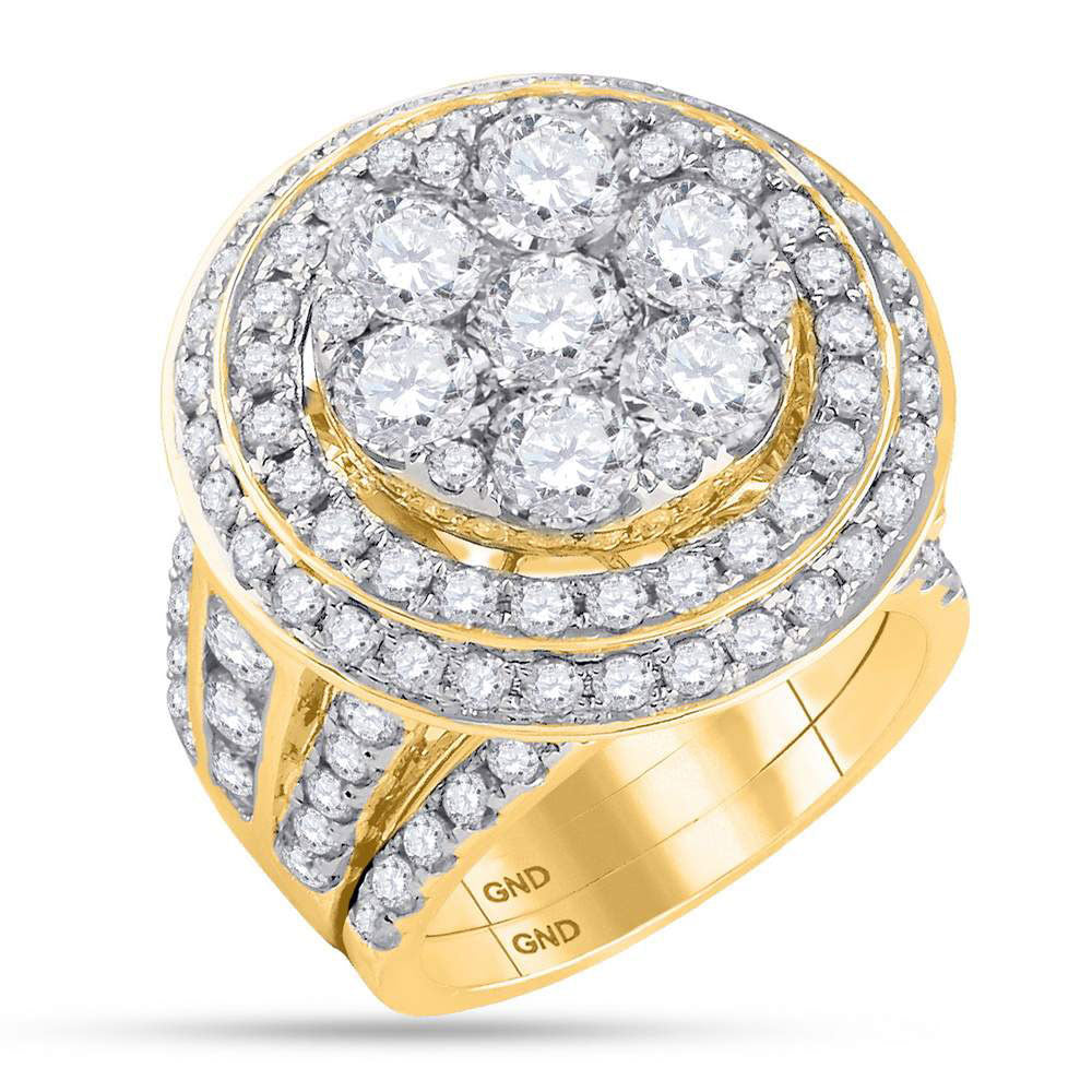 14kt Yellow Gold Womens Round Diamond Cluster Bridal Wedding Engagement Ring Band Set 7.00 Cttw