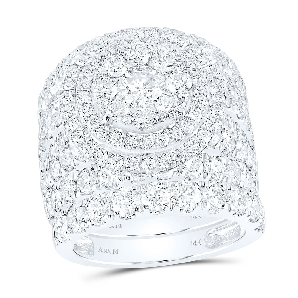 14kt White Gold Womens Round Diamond Cluster Bridal Wedding Engagement Ring Band Set 7.00 Cttw