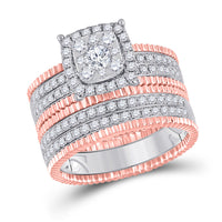 Load image into Gallery viewer, 14kt Two-tone Gold His Hers Round Diamond Solitaire Matching Bridal Wedding Ring Band Set 1-1/2 Cttw
