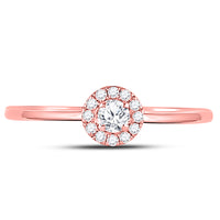 Load image into Gallery viewer, 10kt Rose Gold Womens Round Diamond Halo Solitaire Promise Bridal Ring 1/5 Cttw
