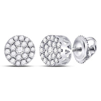 Load image into Gallery viewer, 14kt White Gold Womens Round Diamond Flower Halo Cluster Earrings 1/2 Cttw
