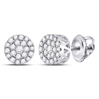 Load image into Gallery viewer, 14kt White Gold Womens Round Diamond Flower Halo Cluster Earrings 1/2 Cttw
