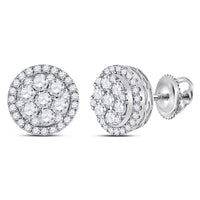 Load image into Gallery viewer, 14kt White Gold Womens Round Diamond Flower Halo Cluster Earrings 7/8 Cttw
