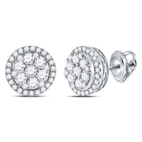 Load image into Gallery viewer, 14kt White Gold Womens Round Diamond Flower Halo Cluster Earrings 7/8 Cttw
