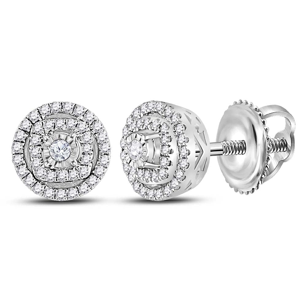 14kt White Gold Womens Round Diamond Circle Frame Stud Earrings 1/4 Cttw