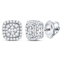 Load image into Gallery viewer, 14kt White Gold Womens Round Diamond Square Frame Cluster Earrings 1/2 Cttw
