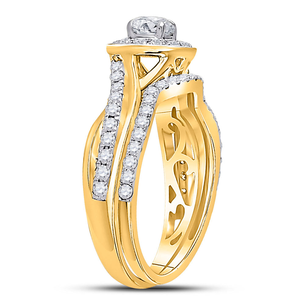 14kt Yellow Gold Womens Round Diamond Bridal Wedding Engagement Ring Band Set 1.00 Cttw