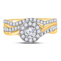 Load image into Gallery viewer, 14kt Yellow Gold Womens Round Diamond Bridal Wedding Engagement Ring Band Set 1.00 Cttw
