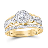 Load image into Gallery viewer, 14kt Yellow Gold Womens Round Diamond Twist Bridal Wedding Engagement Ring Band Set 1/2 Cttw
