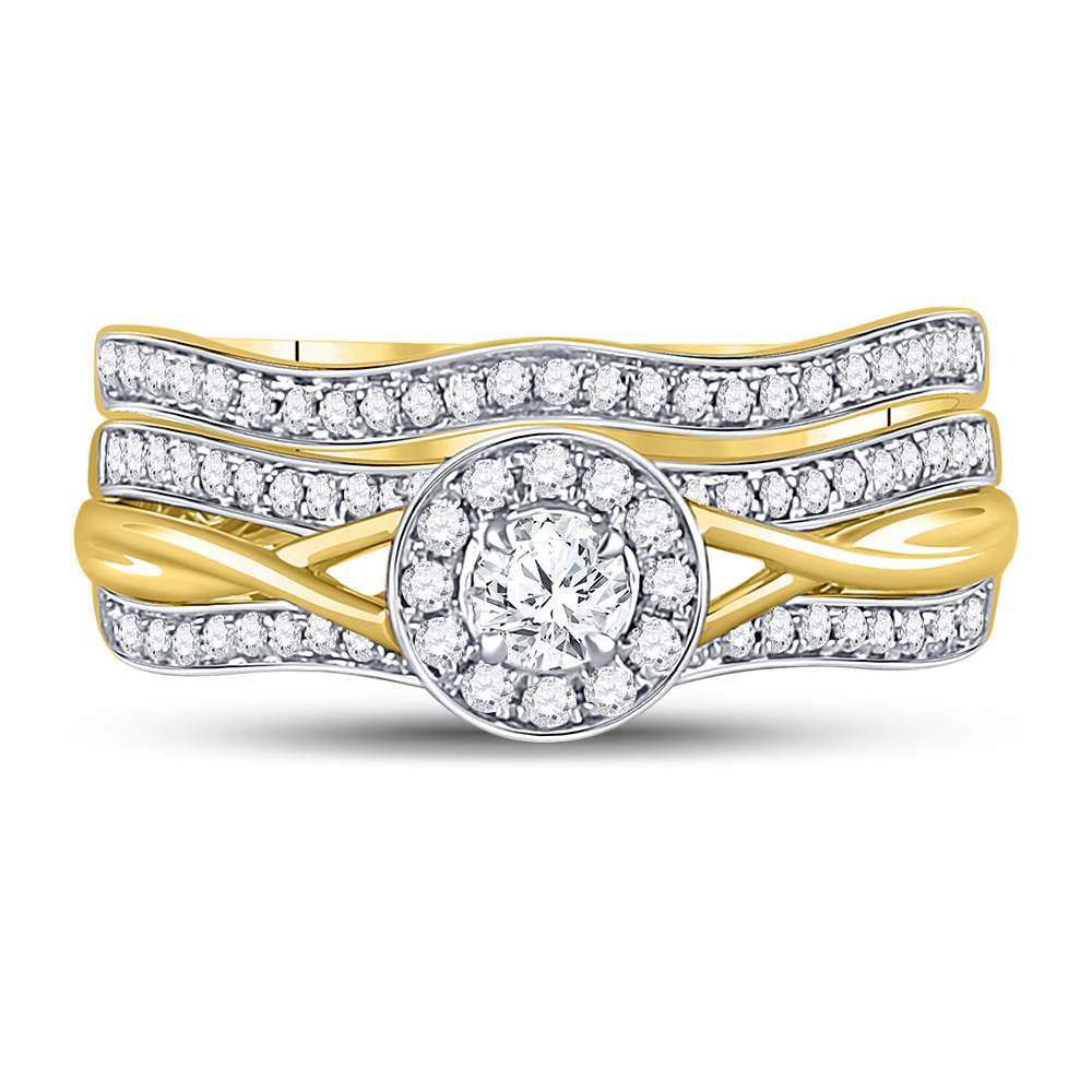 14kt Yellow Gold Round Diamond Bridal Wedding Ring Band Set 1/2 Cttw