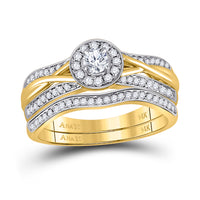 Load image into Gallery viewer, 14kt Yellow Gold Round Diamond Bridal Wedding Ring Band Set 1/2 Cttw
