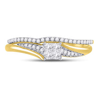 Load image into Gallery viewer, 10kt Yellow Gold Princess Diamond Cluster Bridal Wedding Ring Band Set 1/3 Cttw
