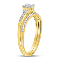 Load image into Gallery viewer, 10kt Yellow Gold Princess Diamond Cluster Bridal Wedding Ring Band Set 1/3 Cttw
