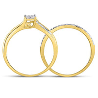 Load image into Gallery viewer, 10kt Yellow Gold Princess Diamond Cluster Bridal Wedding Ring Band Set 1/3 Cttw
