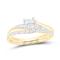Load image into Gallery viewer, 10kt Yellow Gold Princess Diamond Cluster Bridal Wedding Ring Band Set 1/3 Cttw
