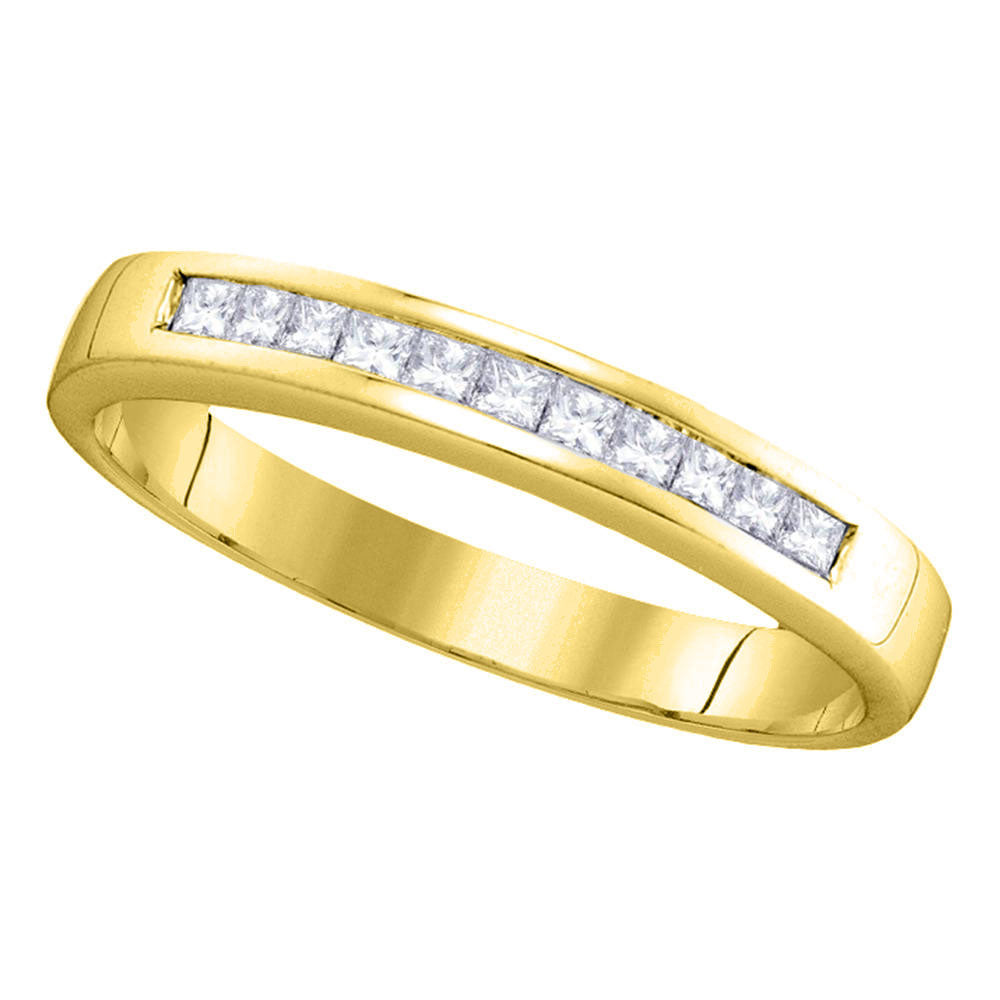 14kt Yellow Gold Womens Princess Channel-set Diamond Single Row Wedding Band 1/4 Cttw - Size 9