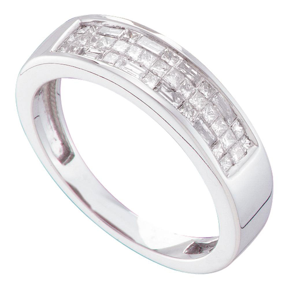 14kt White Gold Womens Princess Invisible-set Diamond Triple Row Band 1/2 Cttw