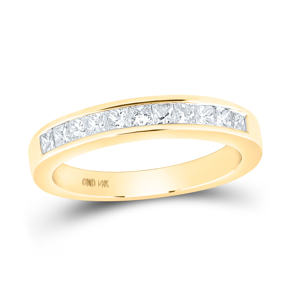 14kt Yellow Gold Womens Princess Channel-set Diamond Single Row Wedding Band 1/2 Cttw