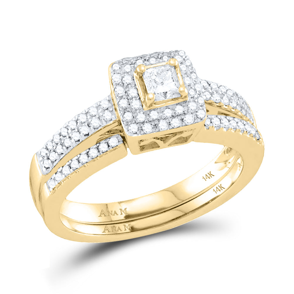 14kt Yellow Gold Womens Princess Diamond Bridal Wedding Engagement Ring Band Set 1/2 Cttw