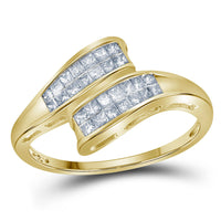 Load image into Gallery viewer, 14kt Yellow Gold Womens Princess Diamond Bypass Band Ring 1/3 Cttw
