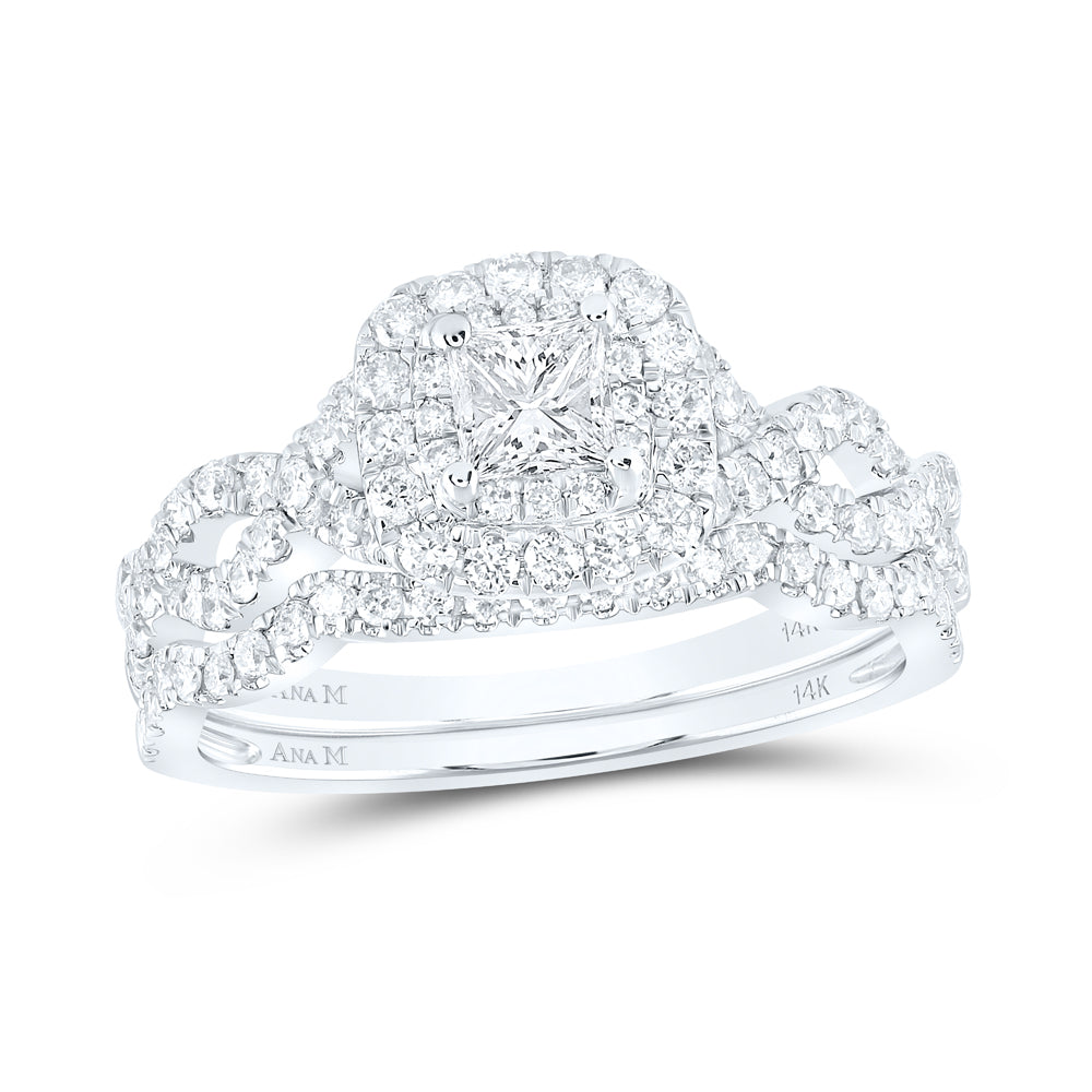 14kt White Gold Womens Princess Diamond Twist Bridal Wedding Engagement Ring Band Set 1.00 Cttw (Certified)