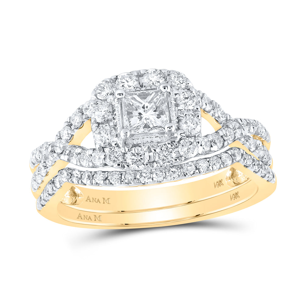 14kt Yellow Gold Womens Princess Diamond Twist Bridal Wedding Engagement Ring Band Set 1.00 Cttw (Certified)