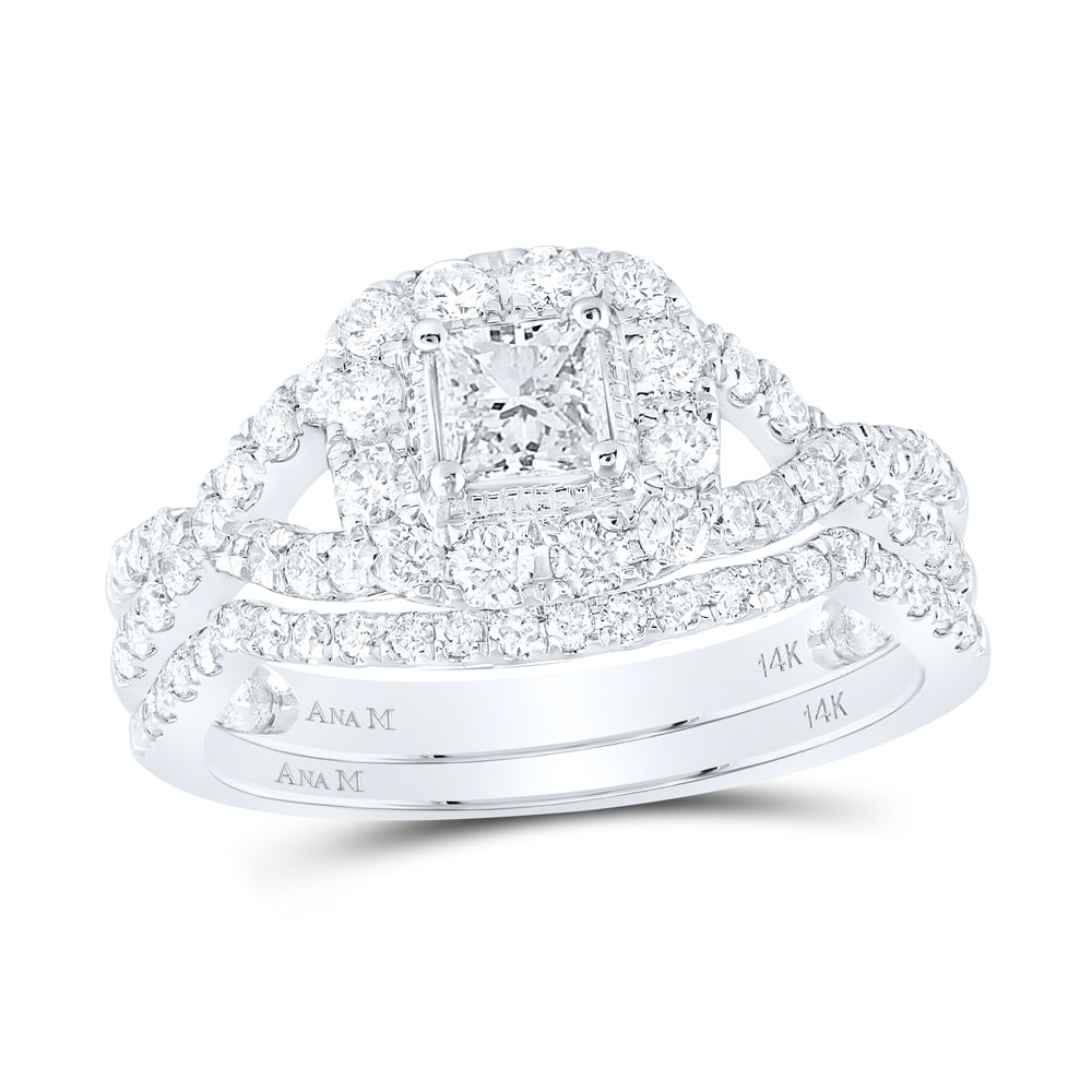 14kt White Gold Womens Princess Diamond Twist Bridal Wedding Engagement Ring Band Set 1.00 Cttw
