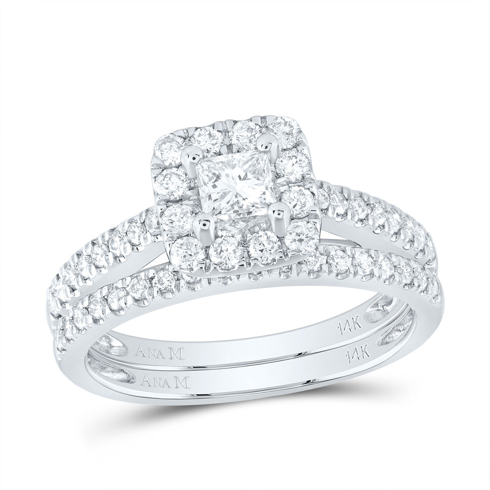 14kt White Gold Womens Princess Diamond Bridal Wedding Engagement Ring Band Set 1.00 Cttw (Certified)