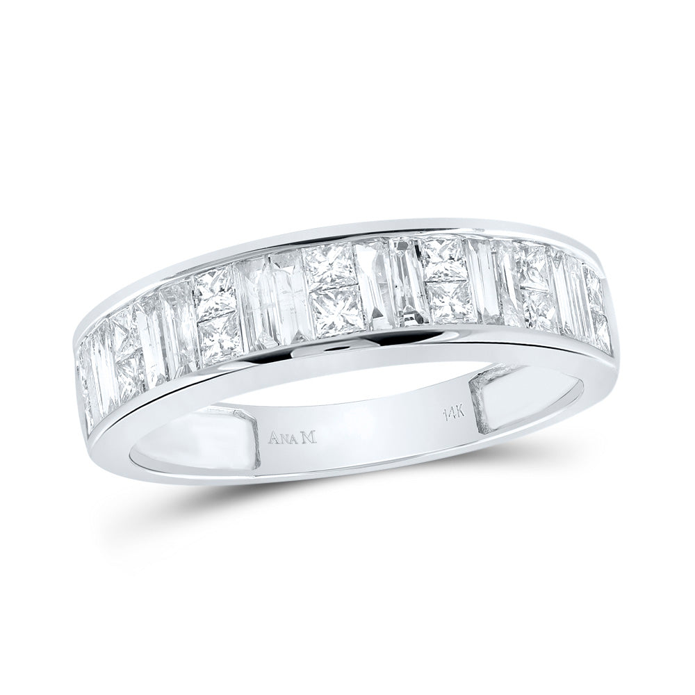 14kt White Gold Womens Baguette & Princess Diamond Wedding Anniversary Band 1.00 Cttw