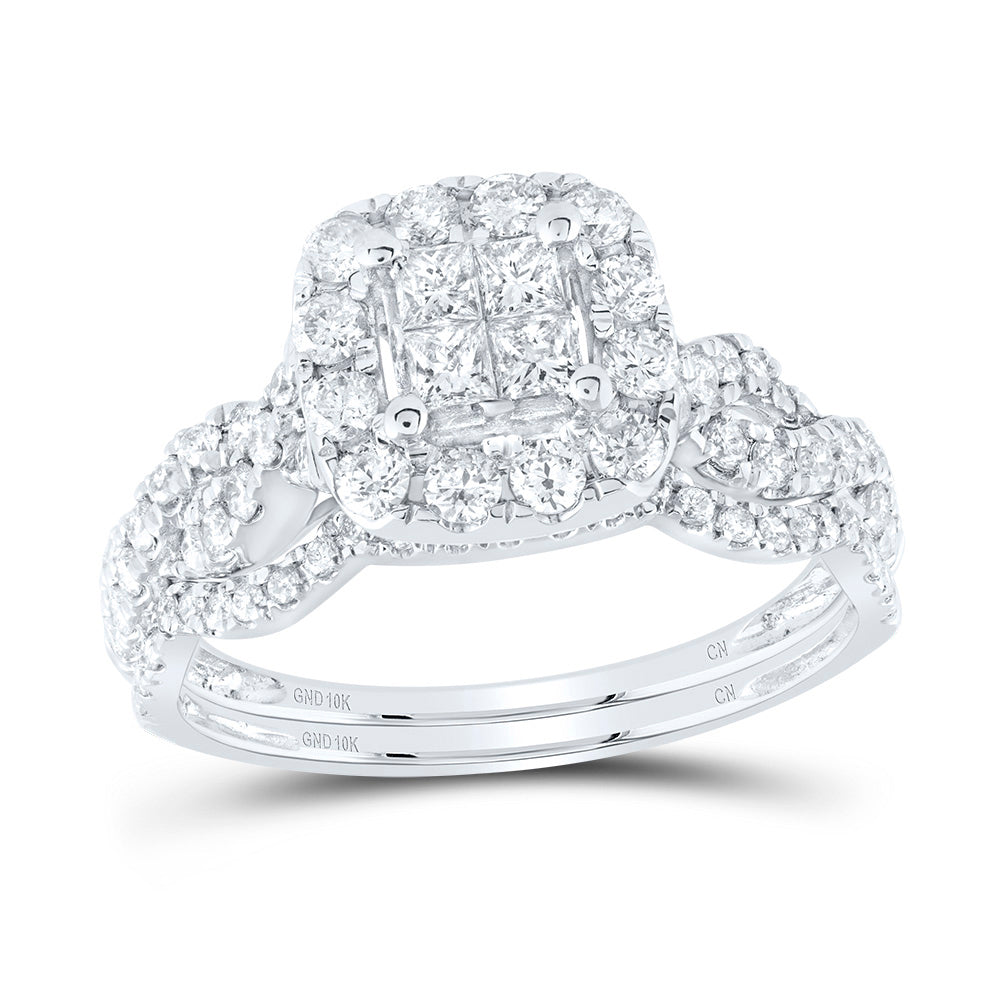 10kt White Gold Womens Princess Diamond Bridal Wedding Engagement Ring Band Set 1.00 Cttw