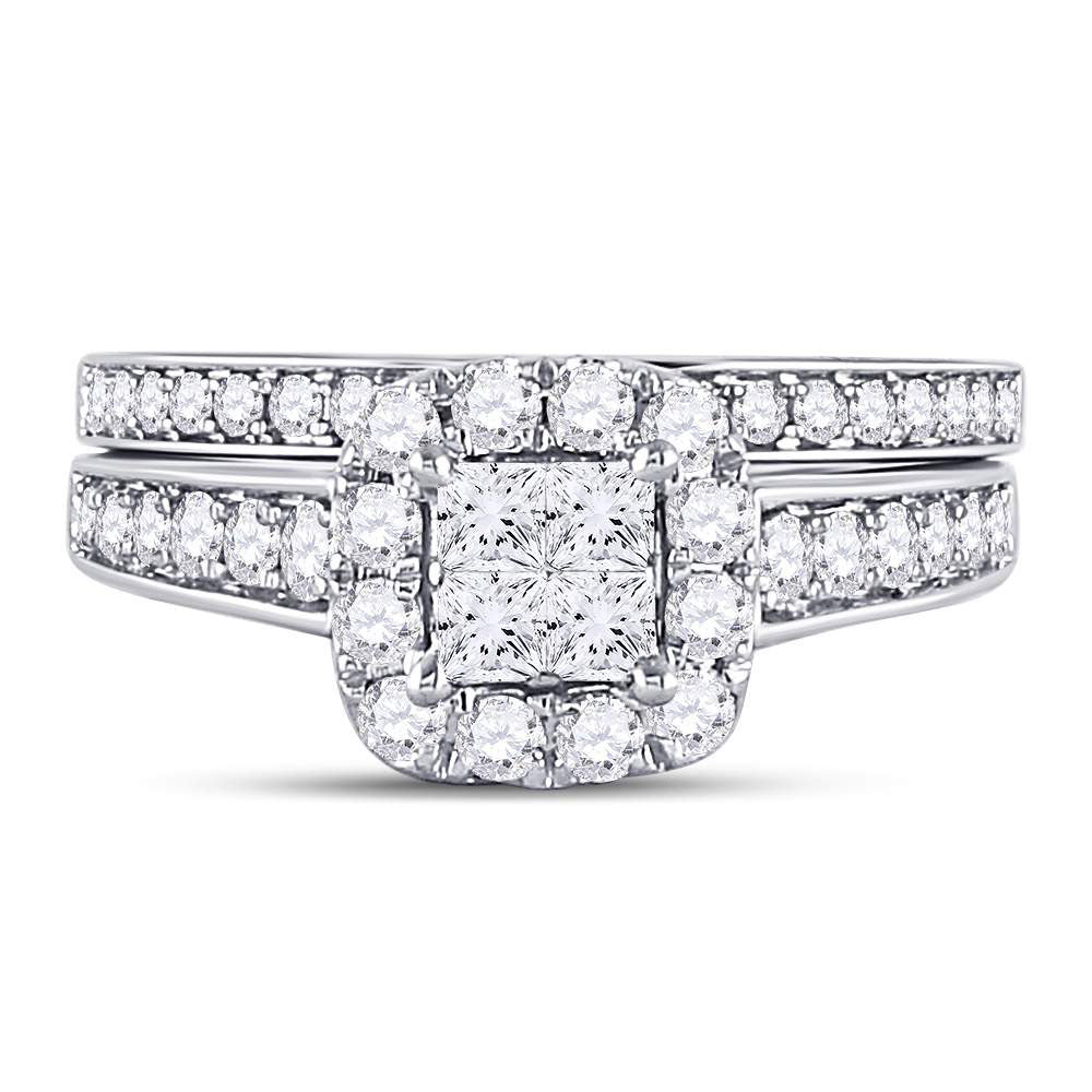 14kt White Gold Womens Princess Diamond Bridal Wedding Engagement Ring Band Set 1.00 Cttw