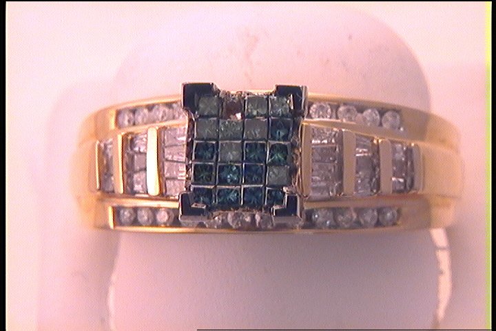 14kt Yellow Gold Womens Princess Blue Color Enhanced Diamond Cluster Bridal Wedding Engagement Ring 1.00 Cttw