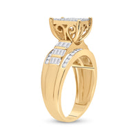 Load image into Gallery viewer, 10kt Yellow Gold Womens Round Diamond Rectangle Cluster Bridal Wedding Engagement Ring 7/8 Cttw
