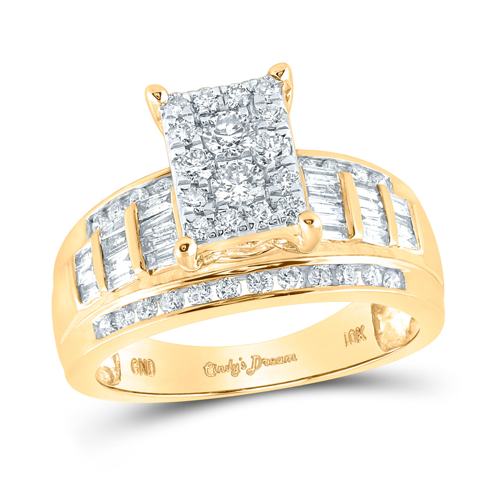 10kt Yellow Gold Womens Round Diamond Rectangle Cluster Bridal Wedding Engagement Ring 7/8 Cttw - Size 8