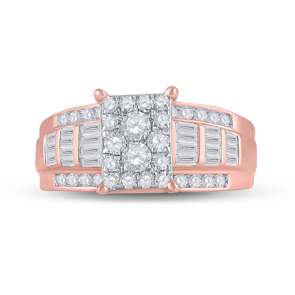 10kt Rose Gold Womens Round Diamond Cluster Bridal Wedding Engagement Ring 7/8 Cttw