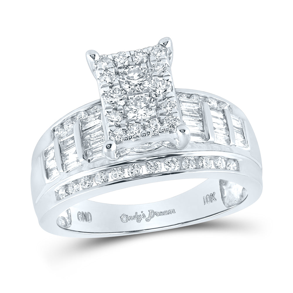 10kt White Gold Womens Round Diamond Rectangle Cluster Bridal Wedding Engagement Ring 7/8 Cttw - Size 6