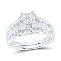 Load image into Gallery viewer, 14kt White Gold Womens Princess Diamond Bridal Wedding Engagement Ring Band Set 1.00 Cttw - Size 7

