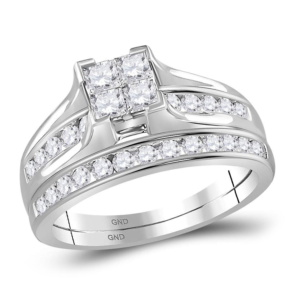 10kt White Gold Womens Princess Diamond Bridal Wedding Engagement Ring Band Set 1.00 Cttw - Size 7